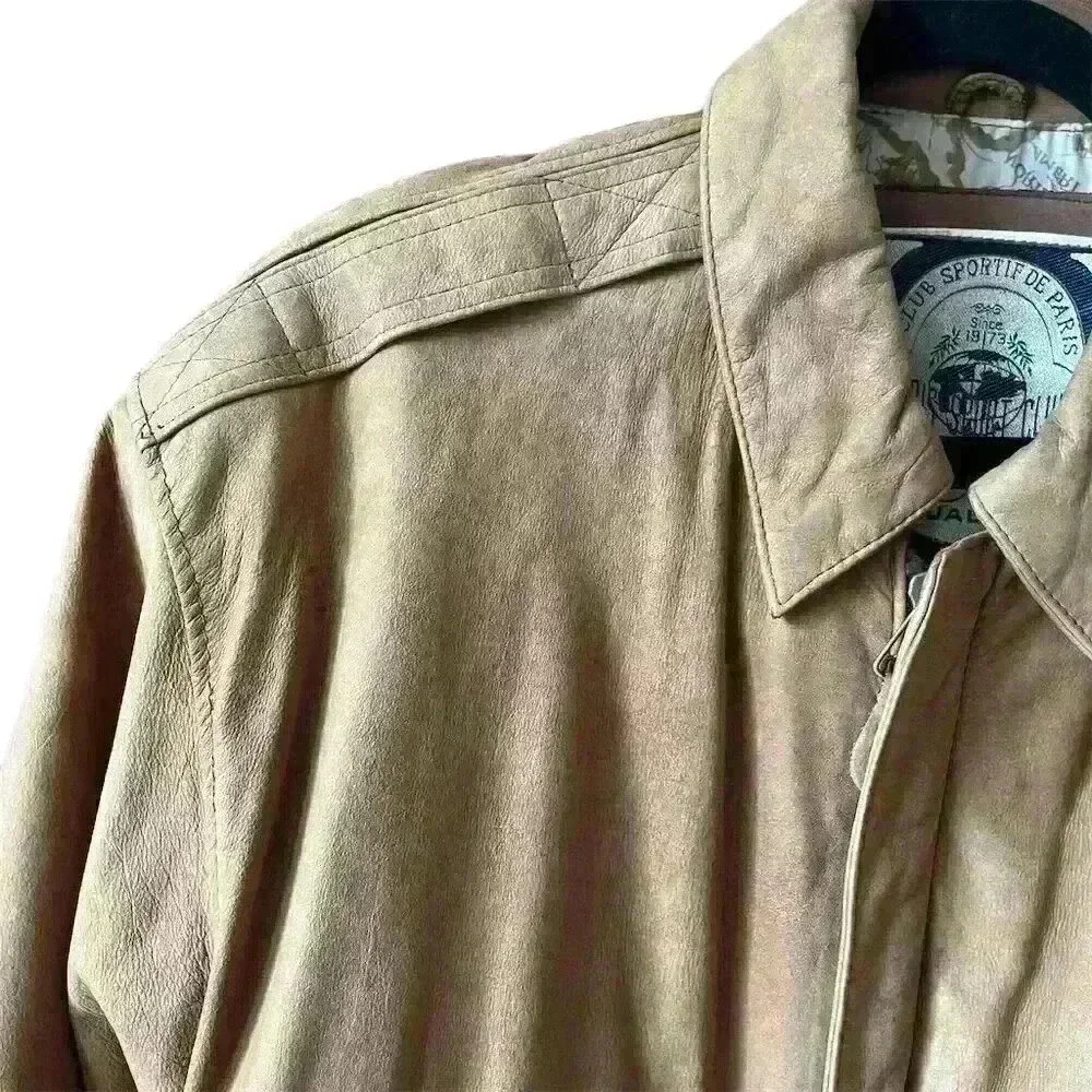 Paris Sport Club Men's Vintage 90s Brown Leather Bomber Jacket S